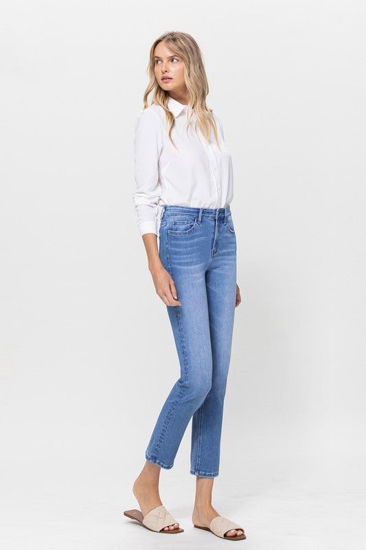 High Rise Stretch Crop Slim Straight